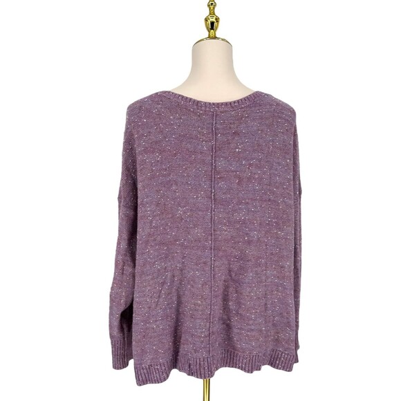 J. Jill Micro Tweed Seamed Sweater 2X Pullover Boat Neck Purple Long Sleeve Knit - Picture 9 of 12